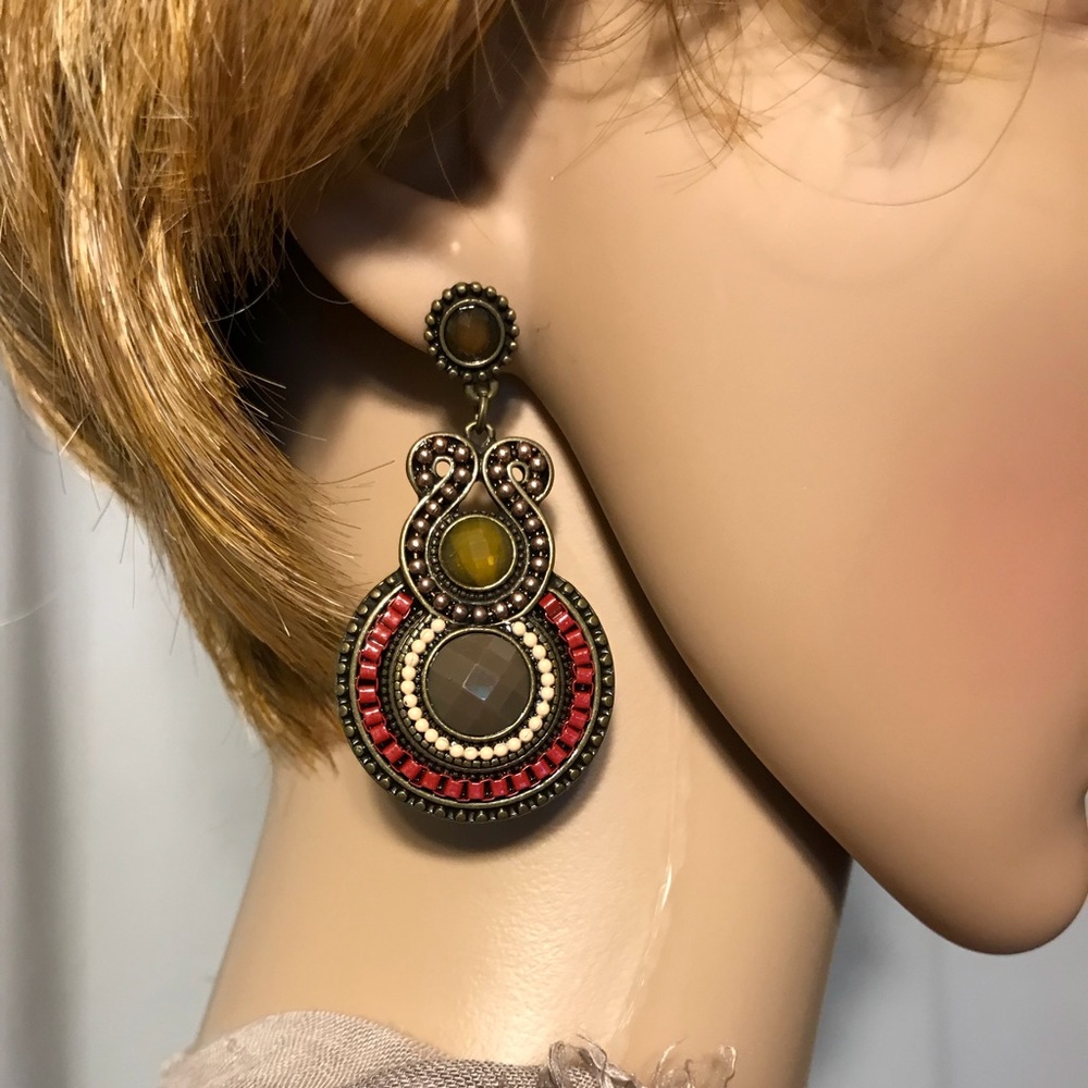 NEW Antique Look Boho Enamel Drop Post Earrings